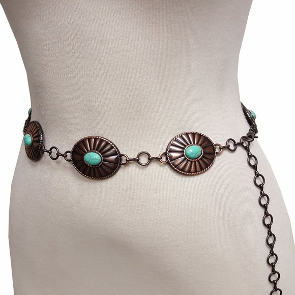 Western Style Turqoise Stone Chain Belt main image 1